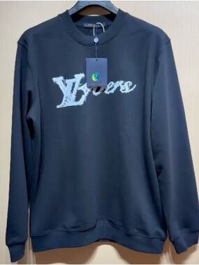 New Louis Vuitton Black Crewneck Sweater with Script Logo